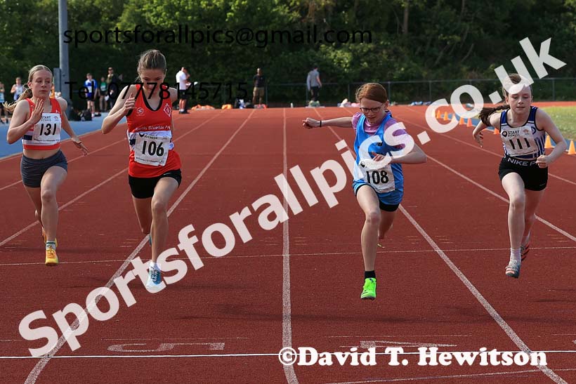 Girls under-13s 100 metres, 2025 North Eastern Track and Field Champs., Shildon, County Durham. Photo: David T. Hewitson/Sports for All Pics